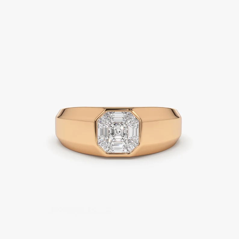 Asscher Cut Illusion Setting Diamond Wedding Ring  customdiamjewel 10 KT Solid Gold Rose Gold VVS-EF