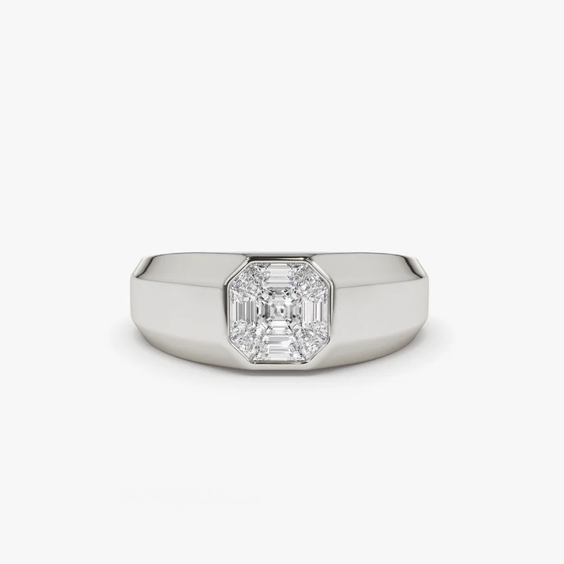 Asscher Cut Illusion Setting Diamond Wedding Ring  customdiamjewel 10 KT Solid Gold White Gold VVS-EF