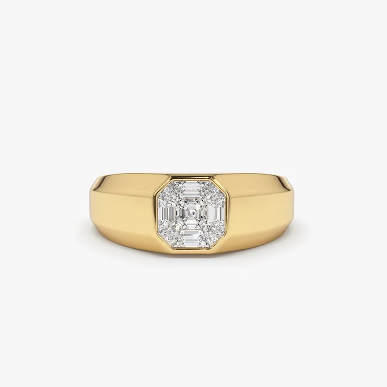 Asscher Cut Illusion Setting Diamond Wedding Ring  customdiamjewel 10 KT Solid Gold Yellow Gold VVS-EF