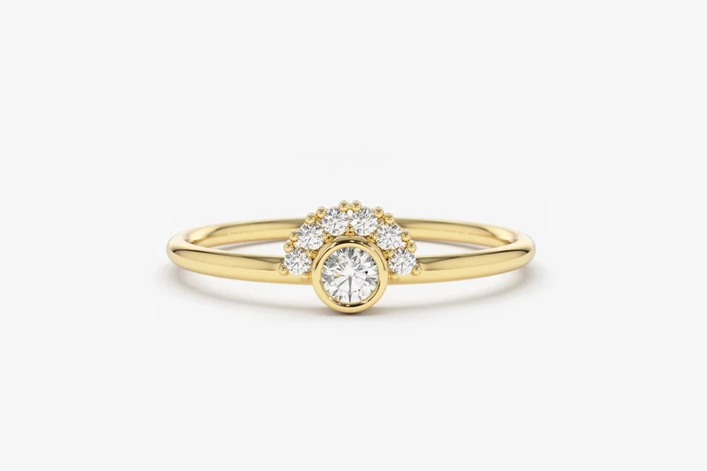 Half Halo Round Bezel Diamond Wedding Band  customdiamjewel 10KT Yellow Gold VVS-EF