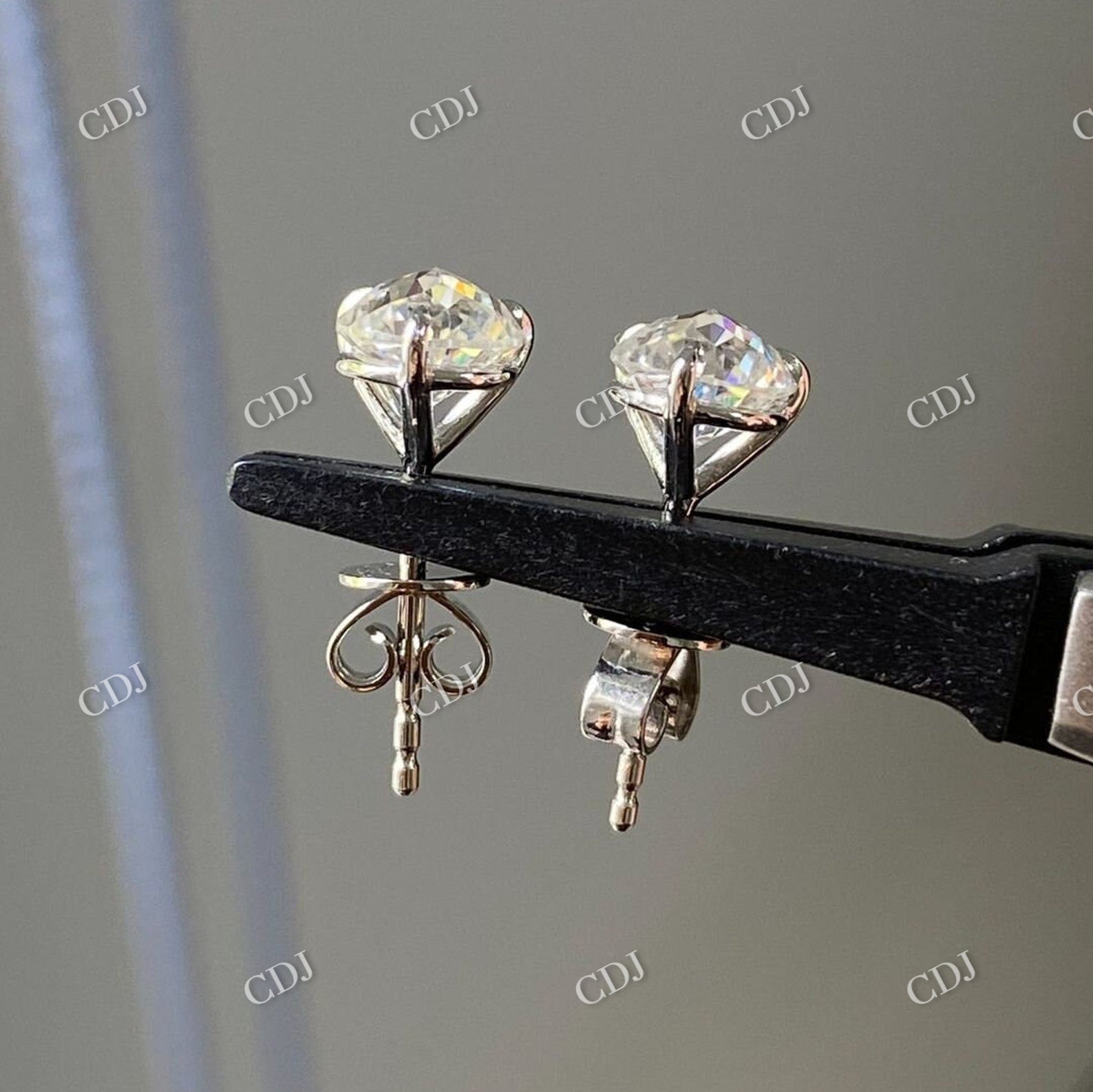 Round Cut Moissanite Stud Earrings 14K White Gold Stud Earrings  customdiamjewel   