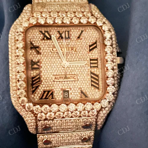 Yellow Gold Plated Diamond Cartier Studded Watch  customdiamjewel   