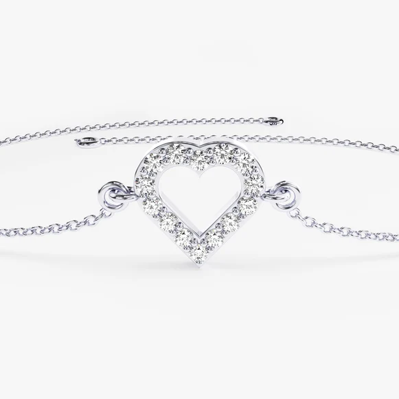 Dainty Moissanite Heart Shaped Bracelet  customdiamjewel Sterling Silver White Gold VVS-EF