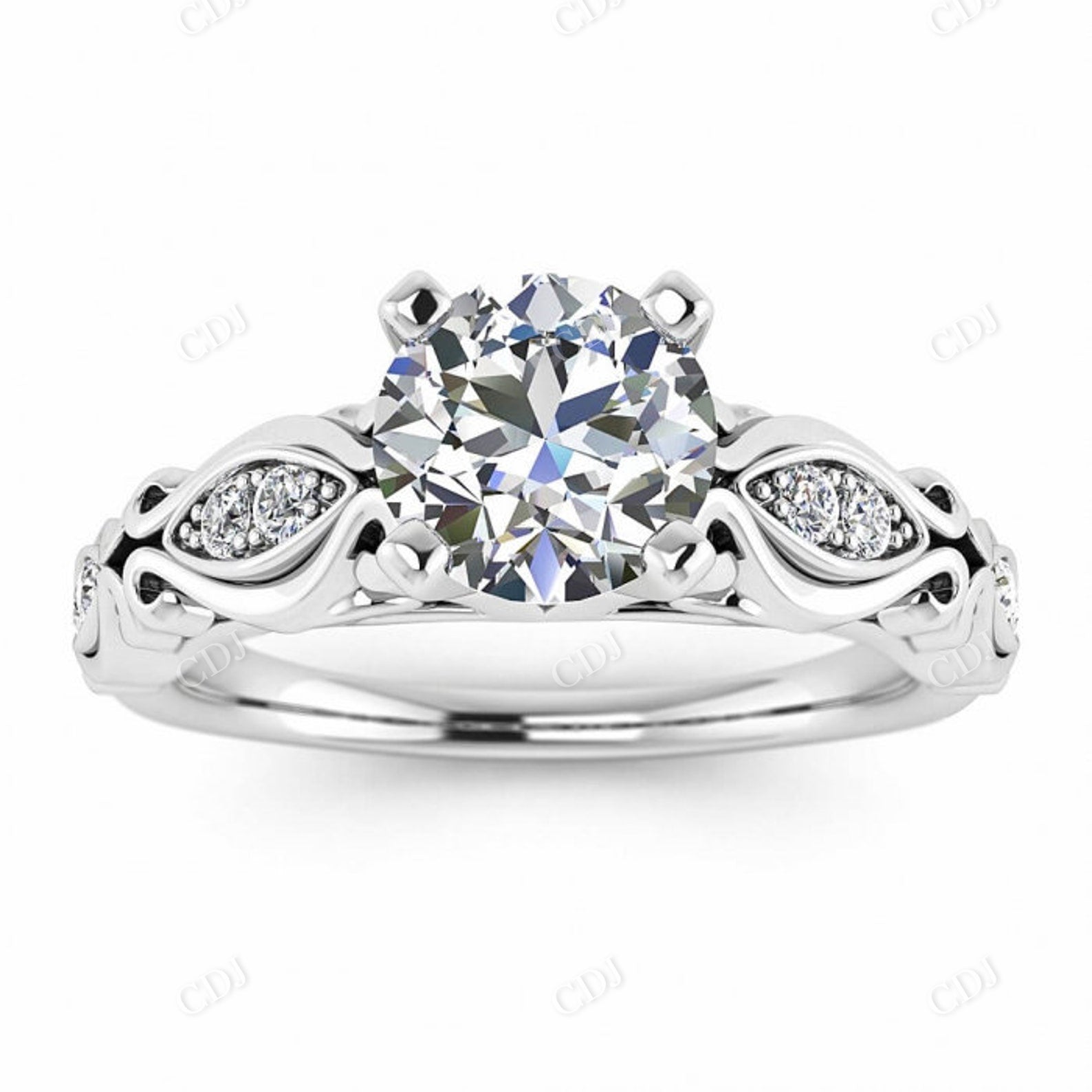 Vintage Round Cut Moissanite 14K White Gold Tapered Shank Eternity Ring  customdiamjewel 10KT White Gold VVS-EF