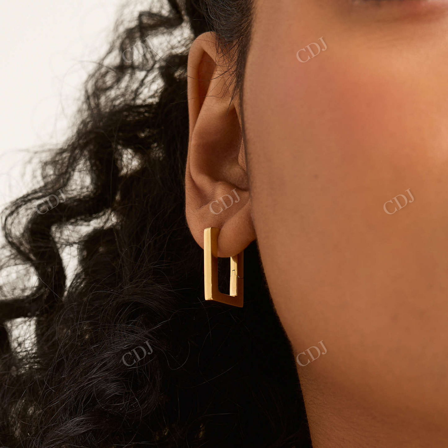 18K Solid Gold Block Large Unique Hoop Earrings  customdiamjewel   