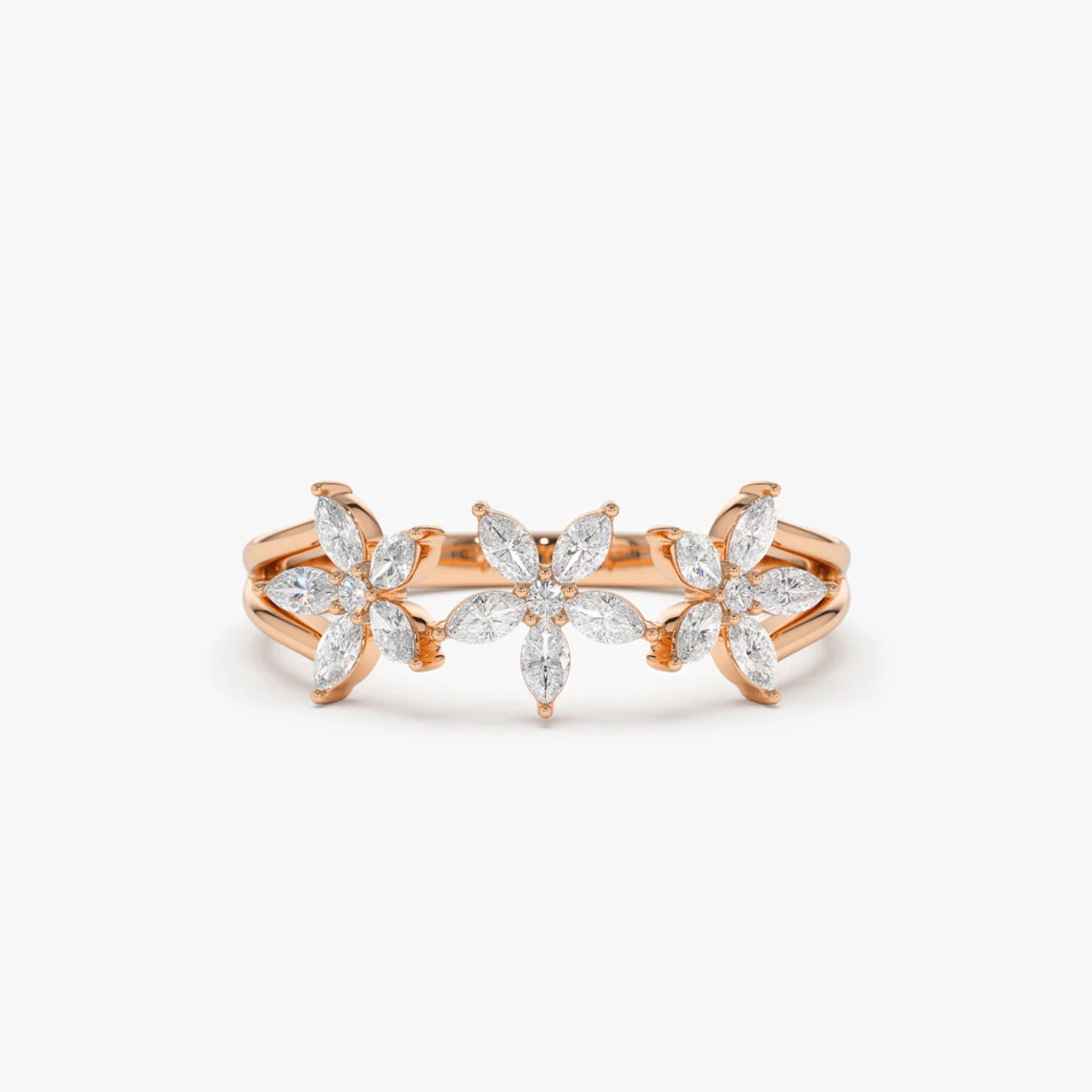 14k Gold Marquise Diamond Multi-Flower Wedding Ring  customdiamjewel 10 KT Solid Gold Rose Gold VVS-EF