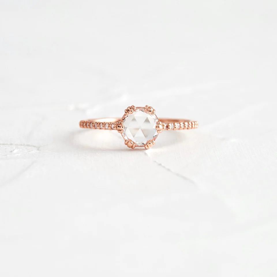 Rose Cut Moissanite Eternity Wedding Ring  customdiamjewel Sterling Silver Rose Gold VVS-EF