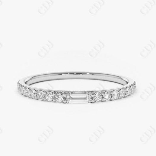 0.27CTW Lab Grown Baguette and Round Diamond Wedding Band  customdiamjewel 10KT White Gold VVS-EF