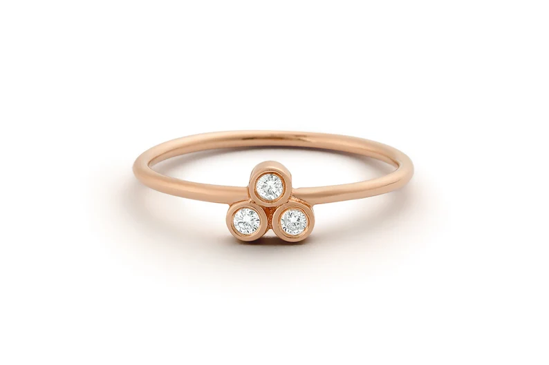 Round Cut Trio Diamond Bezel Set Wedding Ring  customdiamjewel 10 KT Solid Gold Rose Gold VVS-EF