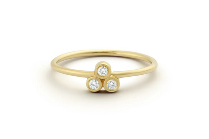 Round Cut Trio Diamond Bezel Set Wedding Ring  customdiamjewel 10 KT Solid Gold Yellow Gold VVS-EF