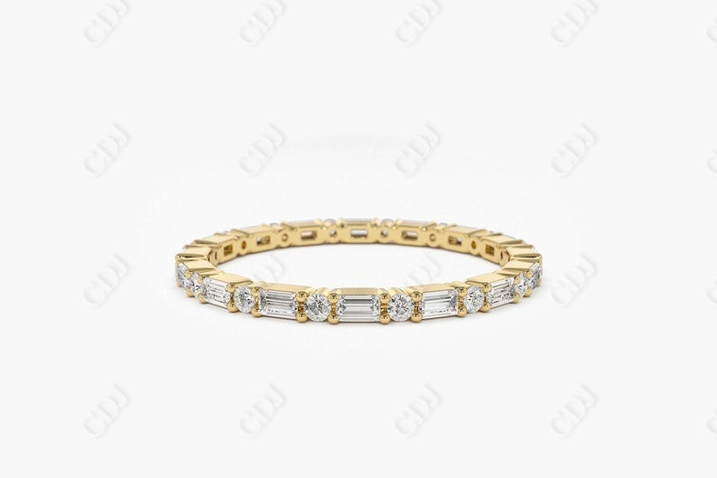 0.57CTW Lab Grown Alternating Baguette And Round Diamond Band  customdiamjewel 10KT Yellow Gold VVS-EF