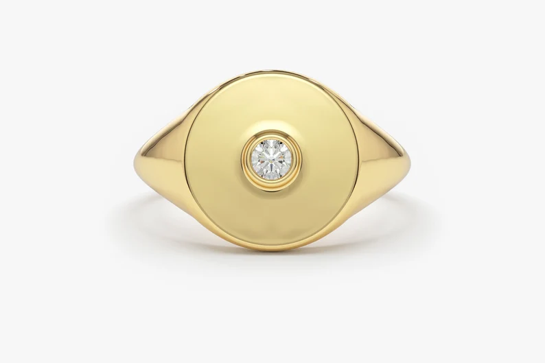 14k Solid Gold Bezel Setting Diamond Pinky Ring  customdiamjewel 10 KT Solid Gold Yellow Gold VVS-EF