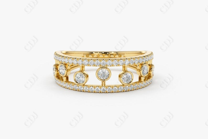 0.48CTW Law Grown Round Cut Double Row Micro Pave Diamond Band  customdiamjewel 10KT Yellow Gold VVS-EF