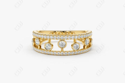 0.48CTW Law Grown Round Cut Double Row Micro Pave Diamond Band  customdiamjewel 10KT Yellow Gold VVS-EF