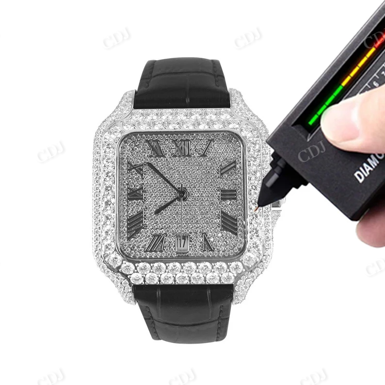 Diamond Automatic Black Leather Band Buss Down Watch  customdiamjewel   