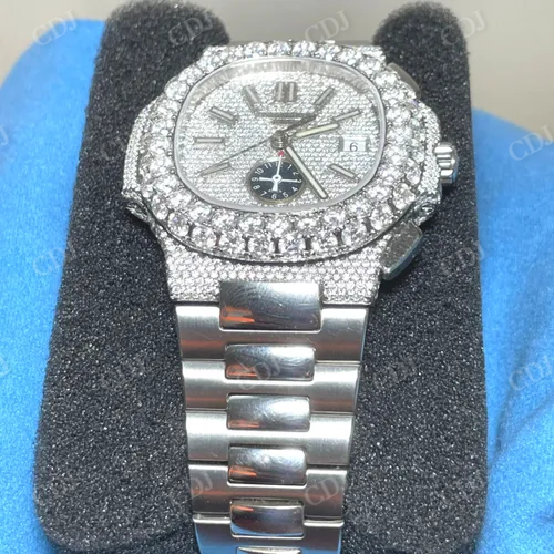 Round Diamond Dial Stainless Steel Wrist Watch  customdiamjewel   