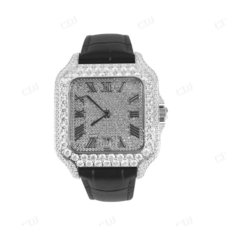 Diamond Automatic Black Leather Band Buss Down Watch  customdiamjewel   