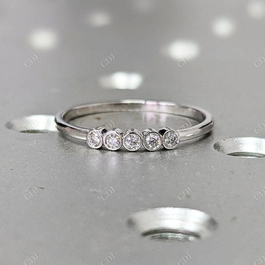 0.03CT Round Bezel Five Stone Lab Grown Wedding Band  customdiamjewel 10KT White Gold VVS-EF