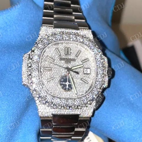 Round Diamond Dial Stainless Steel Wrist Watch  customdiamjewel   