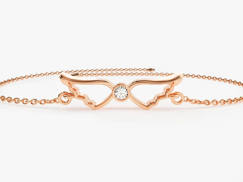 Dainty Moissanite Angel Wings Bracelet  customdiamjewel Sterling Silver Rose Gold VVS-EF