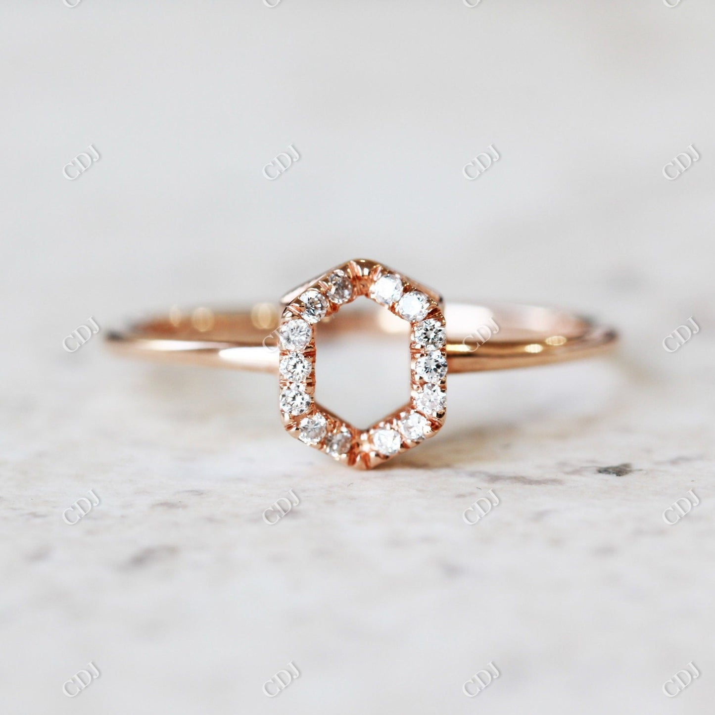 0.15CTW Hexagon Statement Moissanite Wedding Ring  customdiamjewel 10KT Rose Gold VVS-EF