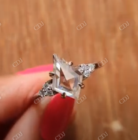 Kite Cut White Moissanite With Small Cluster Accents Engagement Ring  customdiamjewel   