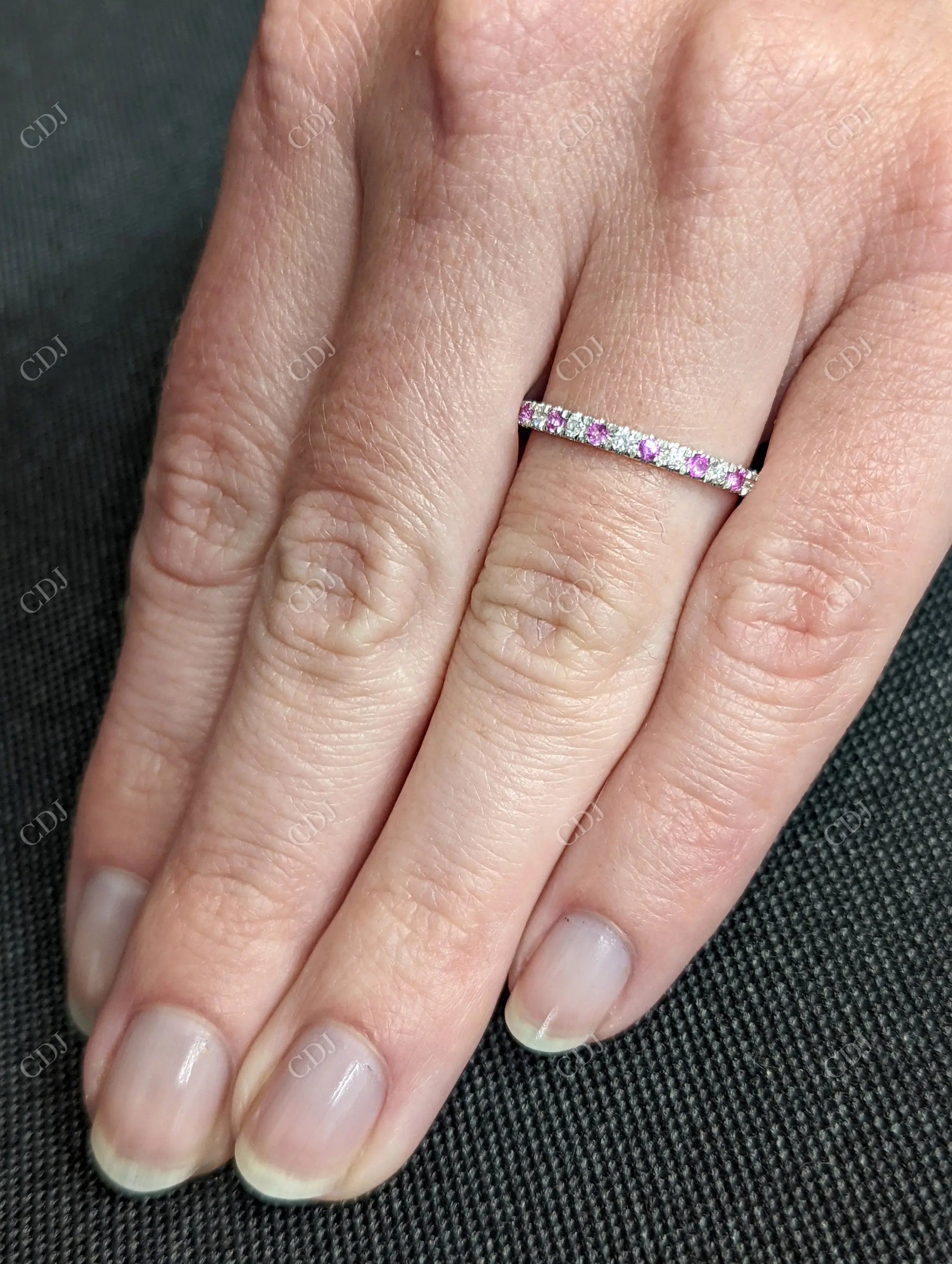 Round Cut Pink Sapphire and White Lab Grown Diamond Ring  customdiamjewel   