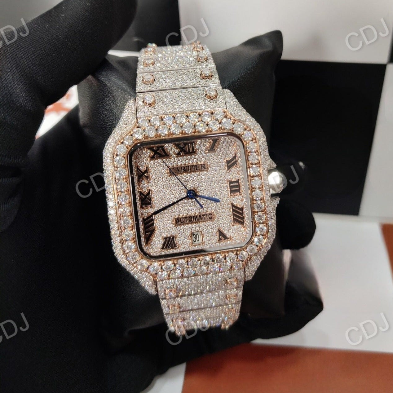 Rose Gold Cartier Diamond Custom Watch  customdiamjewel   