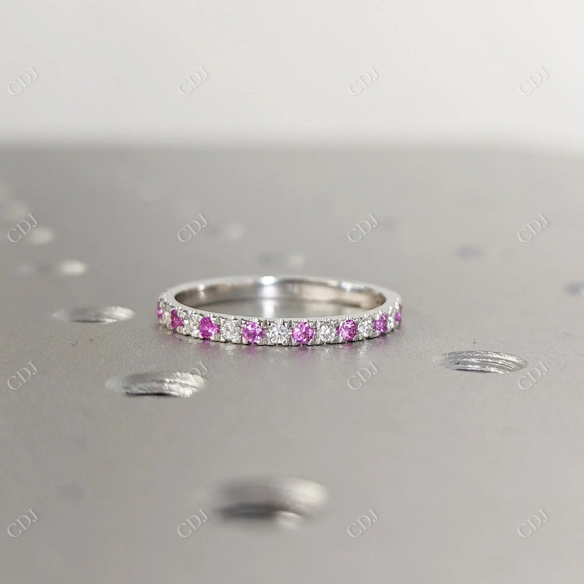 Round Cut Pink Sapphire and White Lab Grown Diamond Ring  customdiamjewel 10KT White Gold VVS-EF