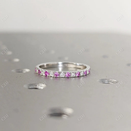 Round Cut Pink Sapphire and White Lab Grown Diamond Ring  customdiamjewel 10KT White Gold VVS-EF