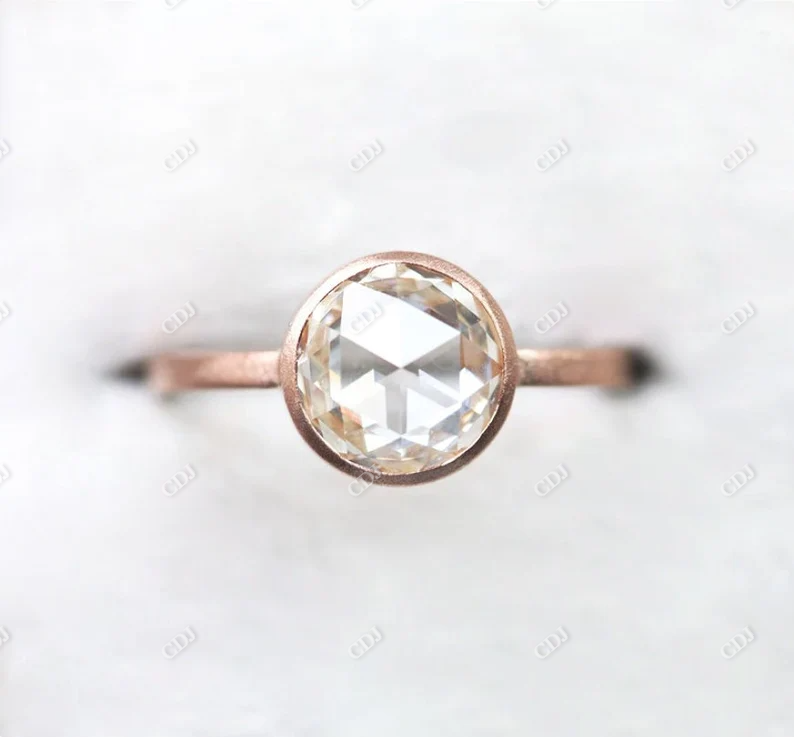 1.5 carat Rose Cut Moissanite Engagement Ring  customdiamjewel 10KT Rose Gold VVS-EF
