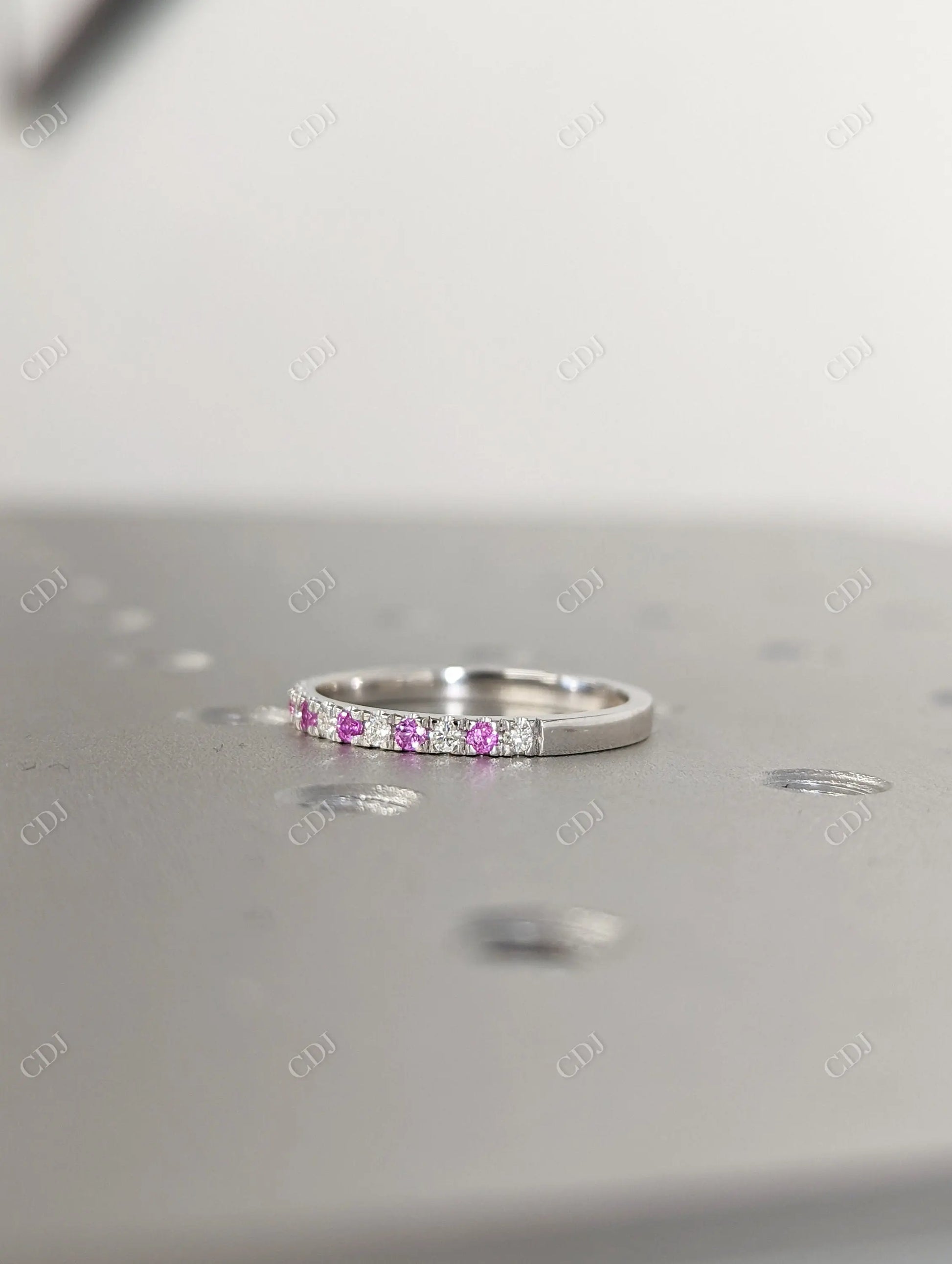 Round Cut Pink Sapphire and White Lab Grown Diamond Ring  customdiamjewel   