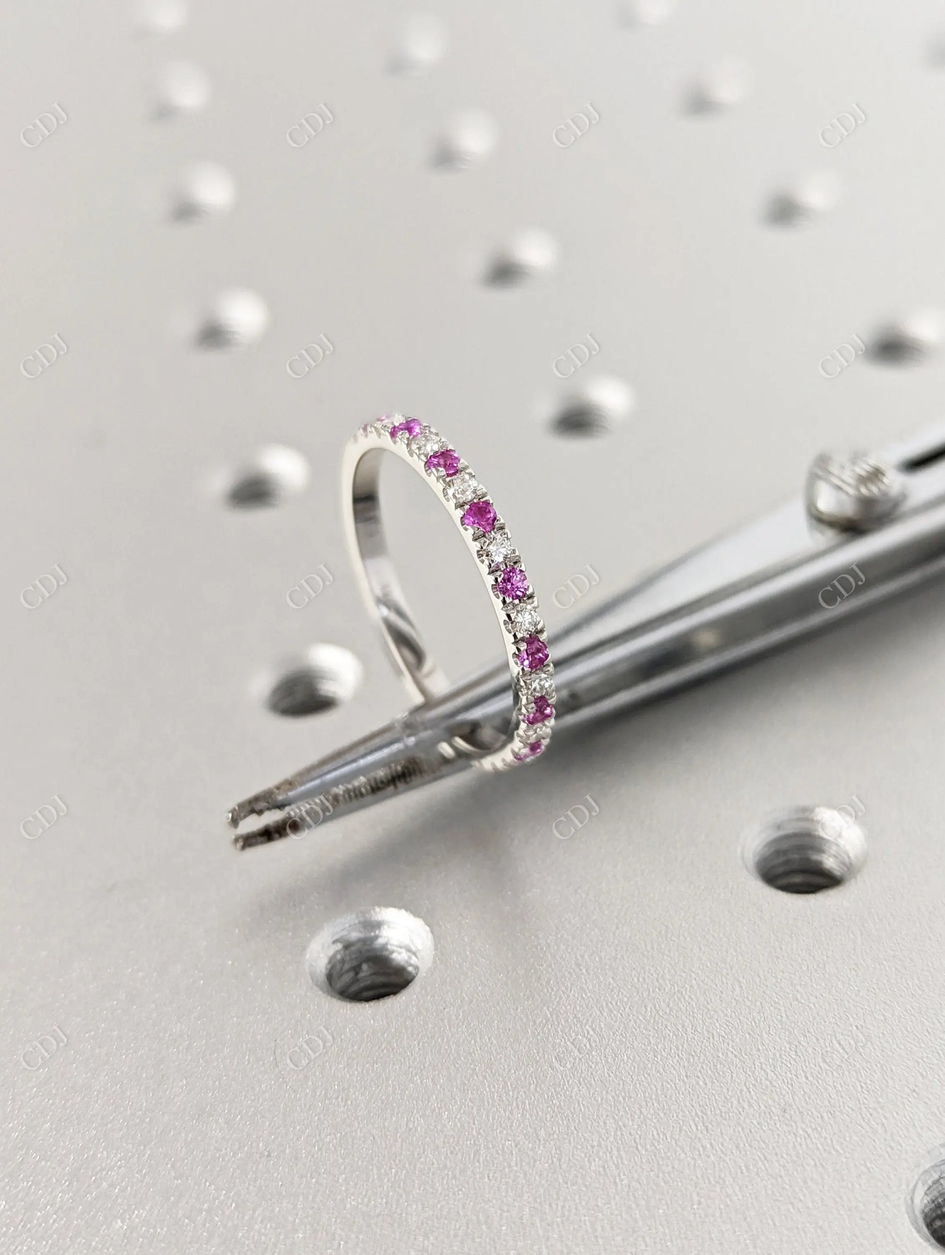 Round Cut Pink Sapphire and White Lab Grown Diamond Ring  customdiamjewel   