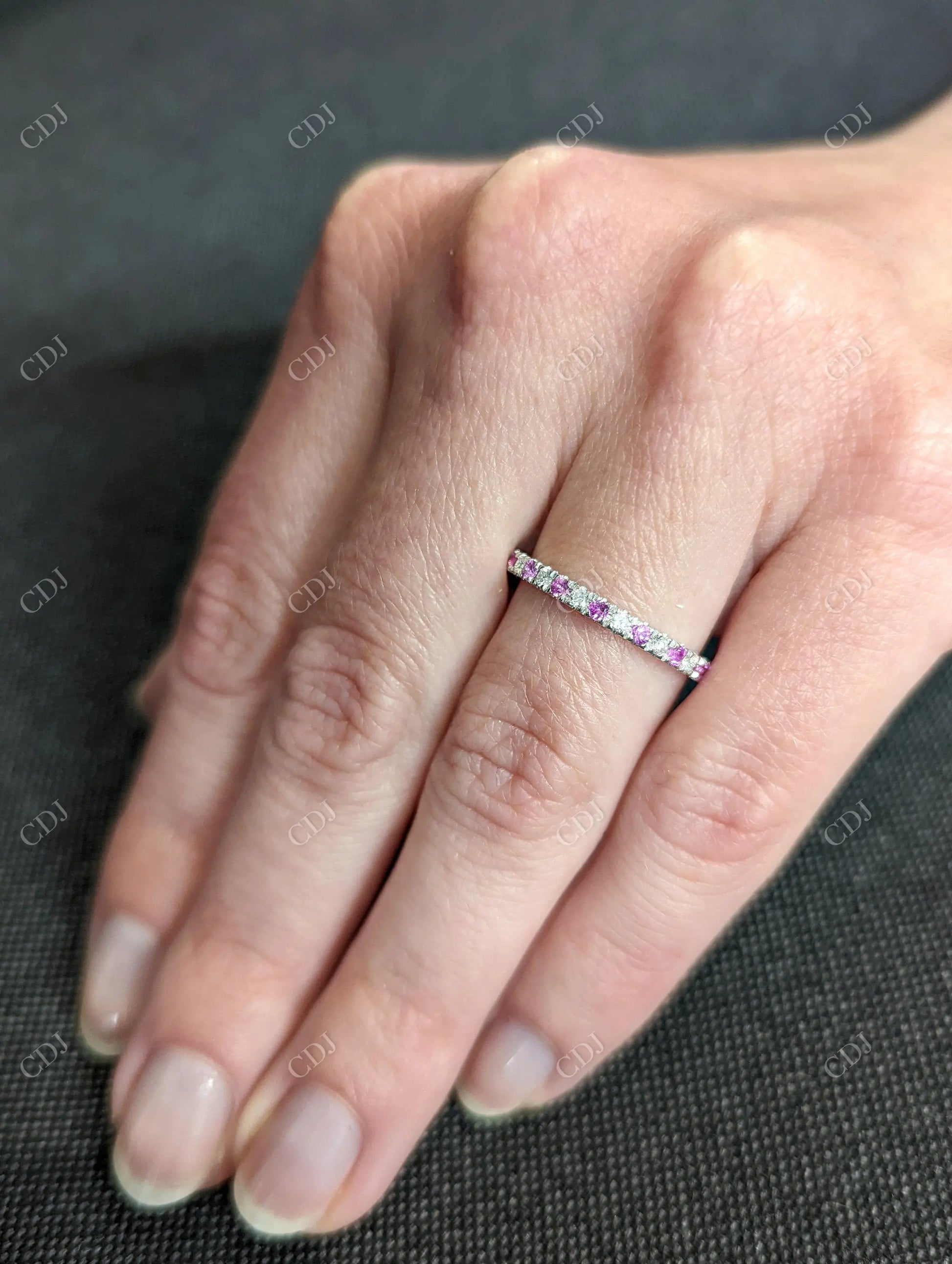 Round Cut Pink Sapphire and White Lab Grown Diamond Ring  customdiamjewel   