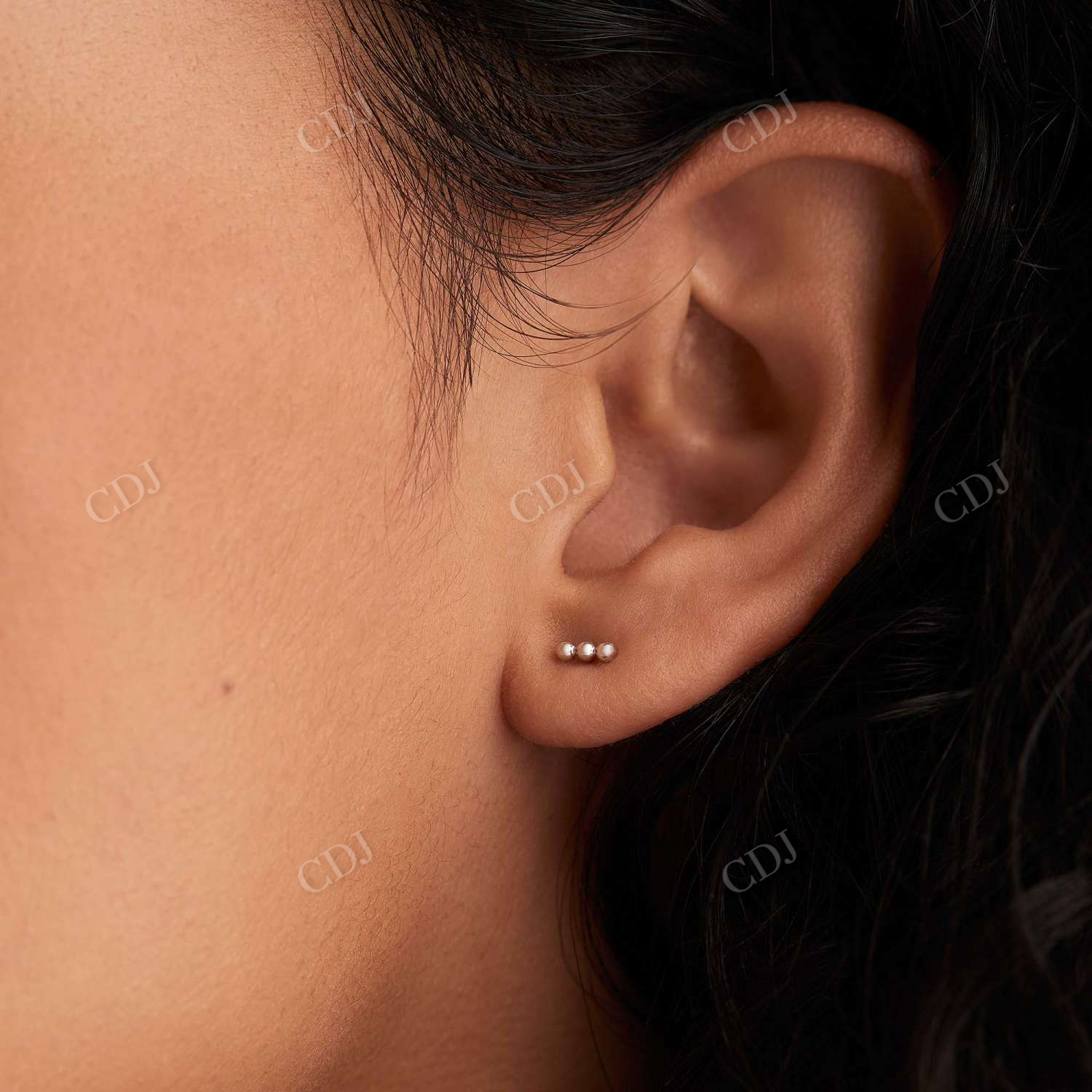 Tiny Three Spheres Bar Screw Back Minimalist Studs Earrings  customdiamjewel   