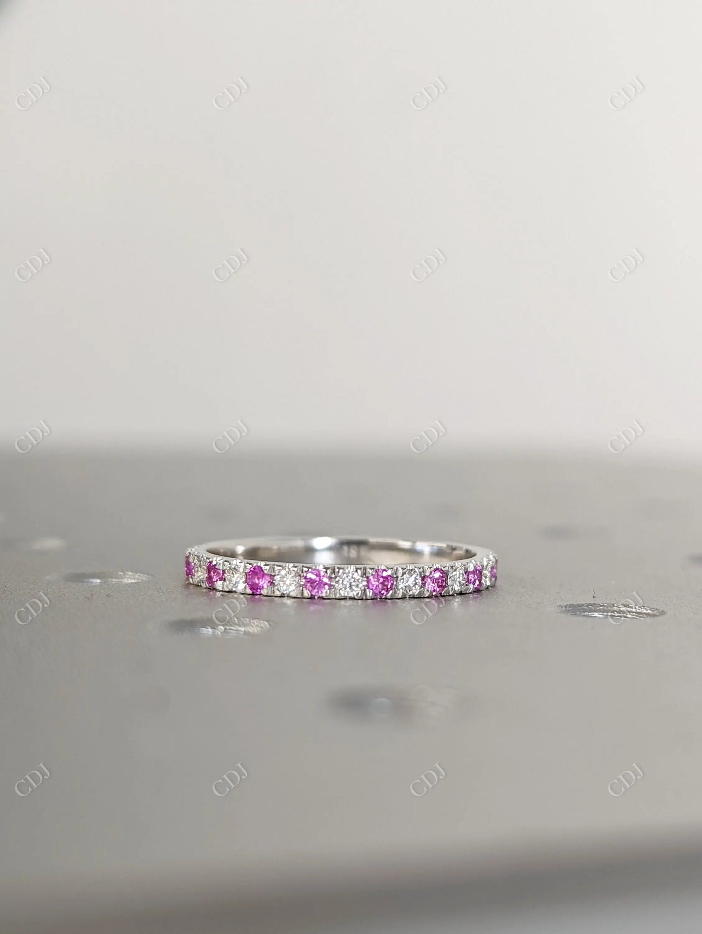 Round Cut Pink Sapphire and White Lab Grown Diamond Ring  customdiamjewel   