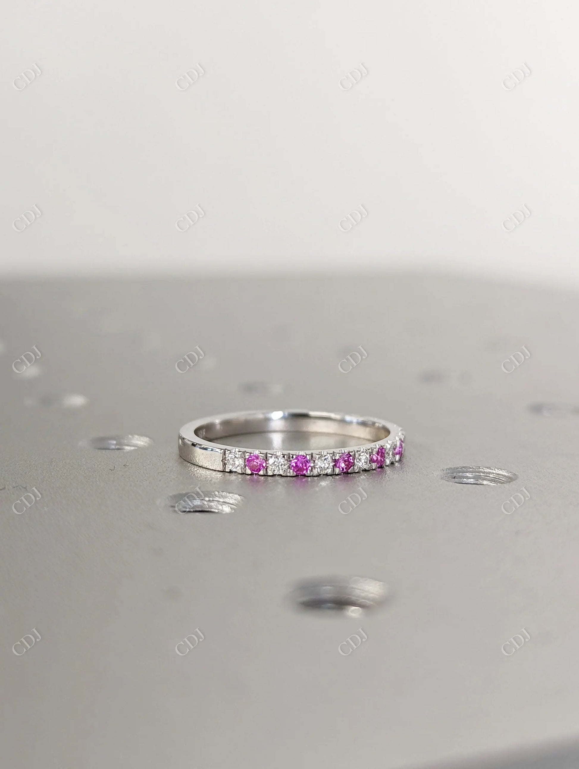 Round Cut Pink Sapphire and White Lab Grown Diamond Ring  customdiamjewel   