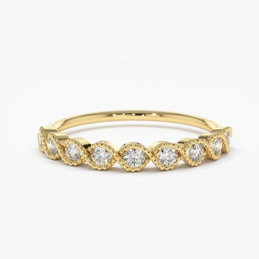 0.27CTW 9 Stone Round Cut Natural Diamond Half Eternity Wedding Ring  customdiamjewel 10 KT Solid Gold Yellow Gold VVS-EF