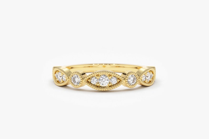 0.26CTW Natural Diamond 14K Gold Micro Pave Vintage Wedding Band  customdiamjewel 10 KT Solid Gold Yellow Gold VVS-EF