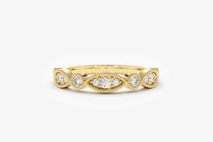 0.26CTW Natural Diamond 14K Gold Micro Pave Vintage Wedding Band  customdiamjewel 10 KT Solid Gold Yellow Gold VVS-EF