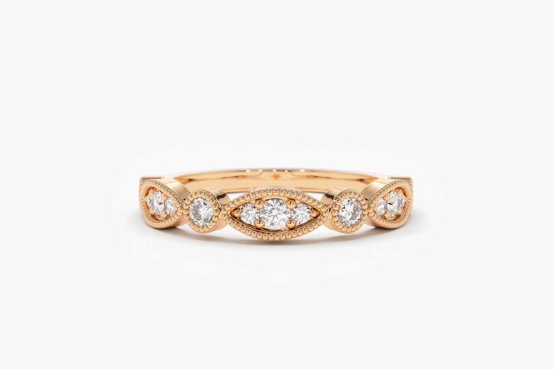 0.26CTW Natural Diamond 14K Gold Micro Pave Vintage Wedding Band  customdiamjewel 10 KT Solid Gold Rose Gold VVS-EF