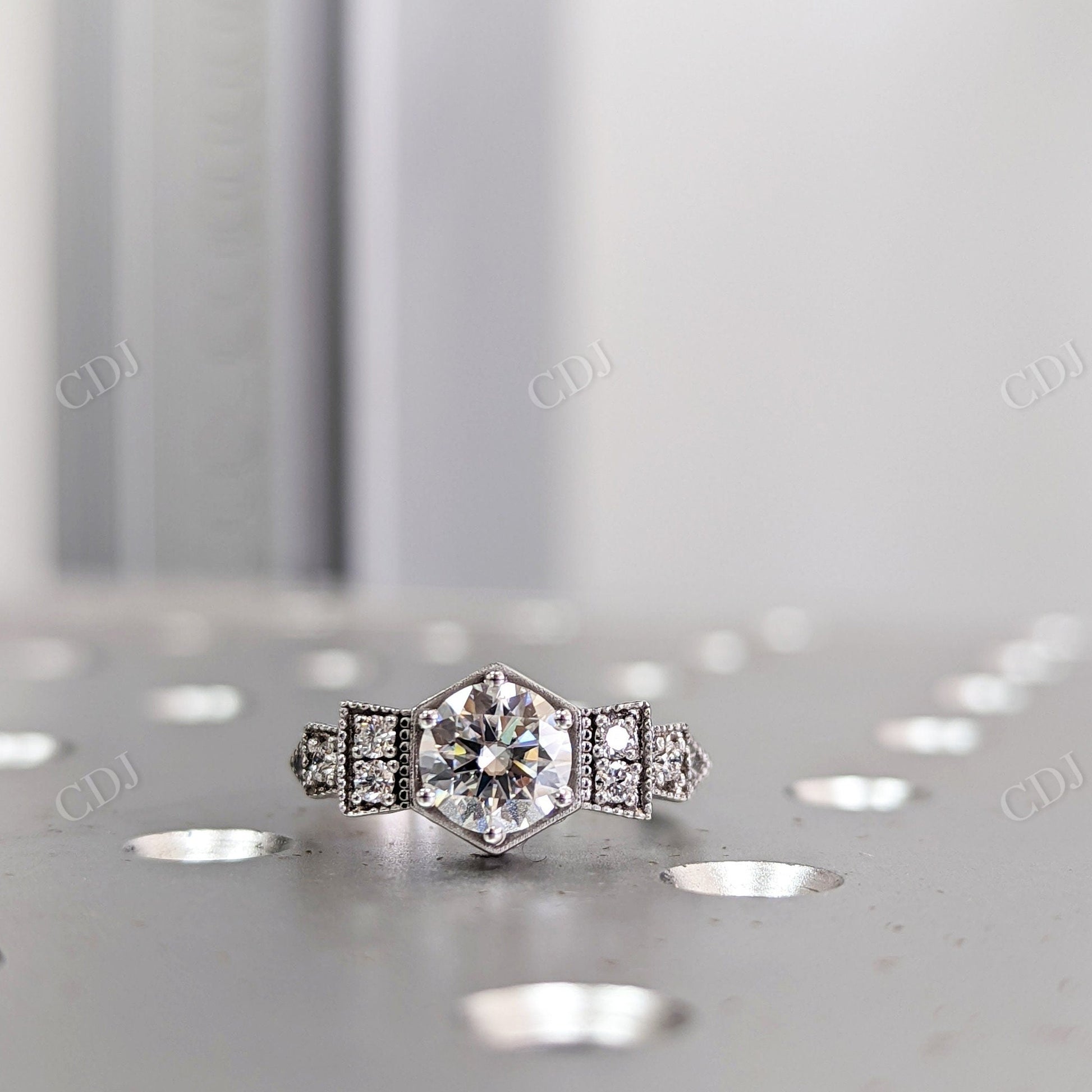 White Gold Antique Design Moissanite Edwardian Engagement Ring  customdiamjewel 10KT White Gold VVS-EF