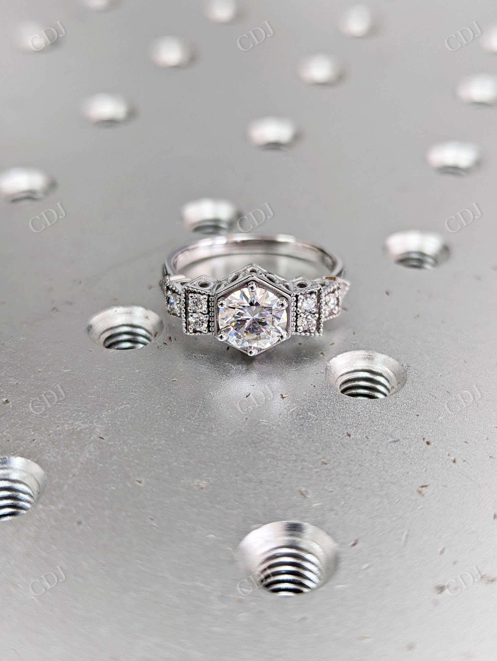 White Gold Antique Design Moissanite Edwardian Engagement Ring  customdiamjewel   