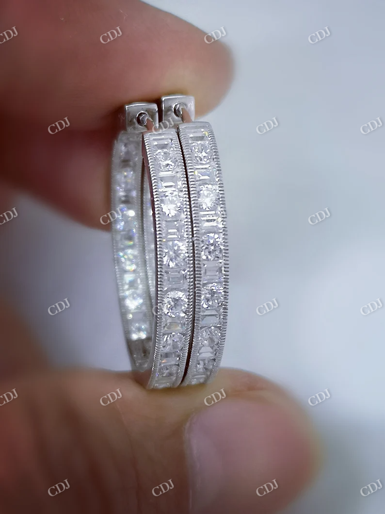 2.0CT Moissanite Miligrain Set Hoop Earrings  customdiamjewel   