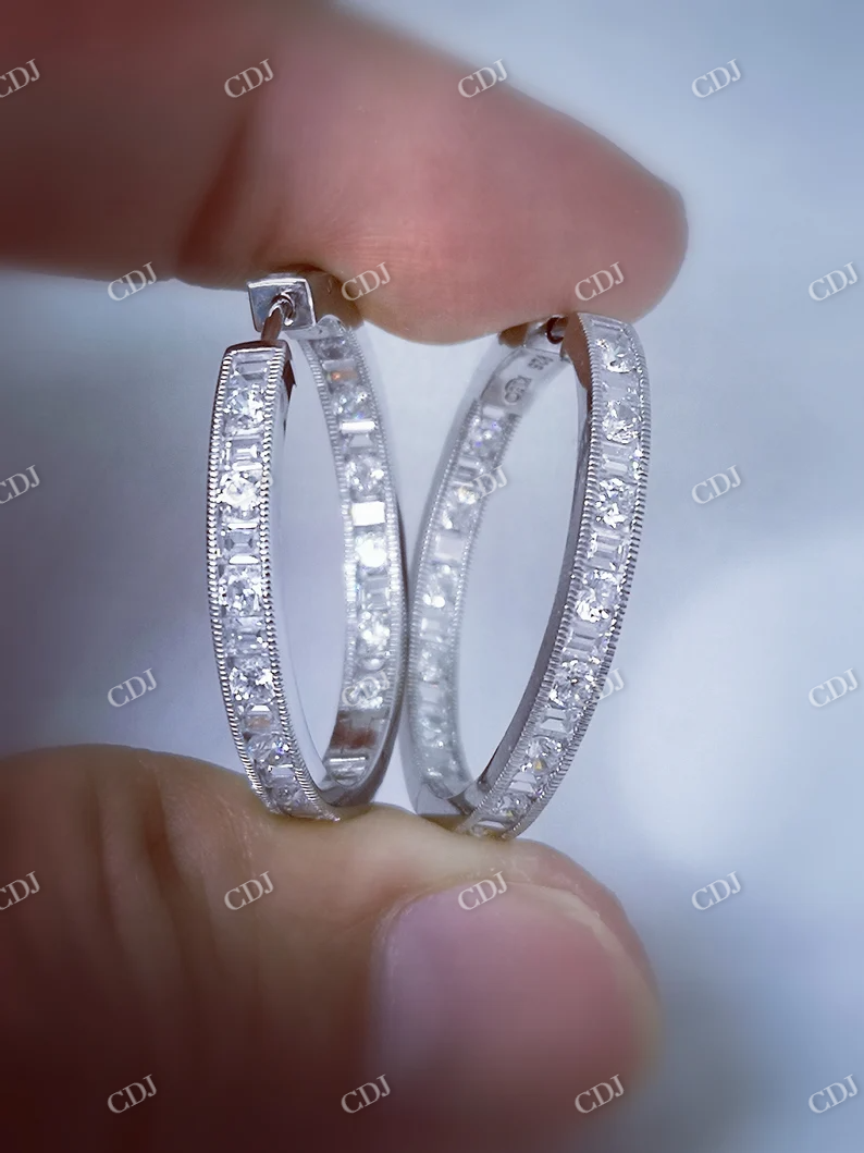 2.0CT Moissanite Miligrain Set Hoop Earrings  customdiamjewel   