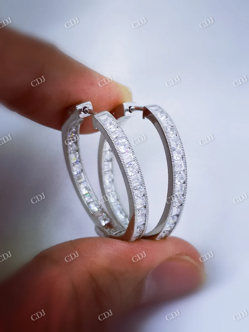 2.0CT Moissanite Miligrain Set Hoop Earrings  customdiamjewel   