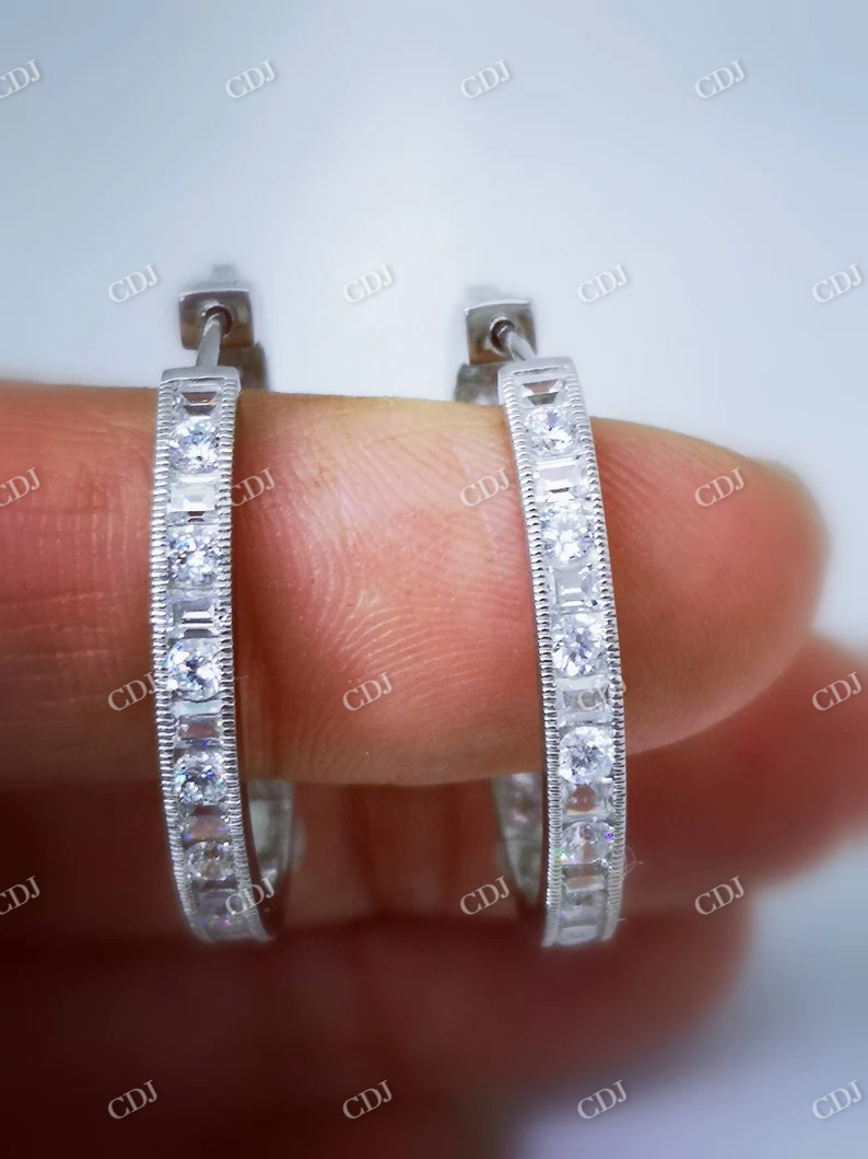 2.0CT Moissanite Miligrain Set Hoop Earrings  customdiamjewel   