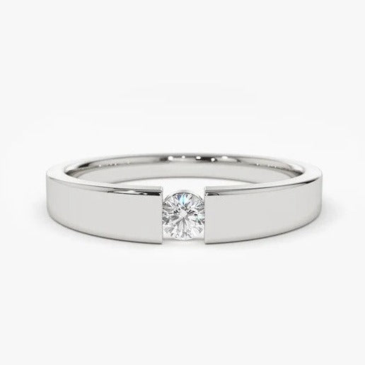 Wide Band Solitaire Genuine Diamond Wedding Band  customdiamjewel 10KT White Gold VVS-EF