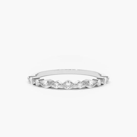 0.28CTW Alternating Marquise Round Cut Diamond Wedding Band  customdiamjewel 10KT White Gold VVS-EF