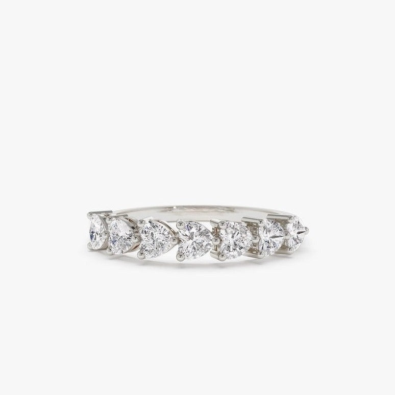 0.90CTW Heart Cut Natural Diamond 14K Solid Gold Half Eternity Band  customdiamjewel 10 KT Solid Gold White Gold VVS-EF